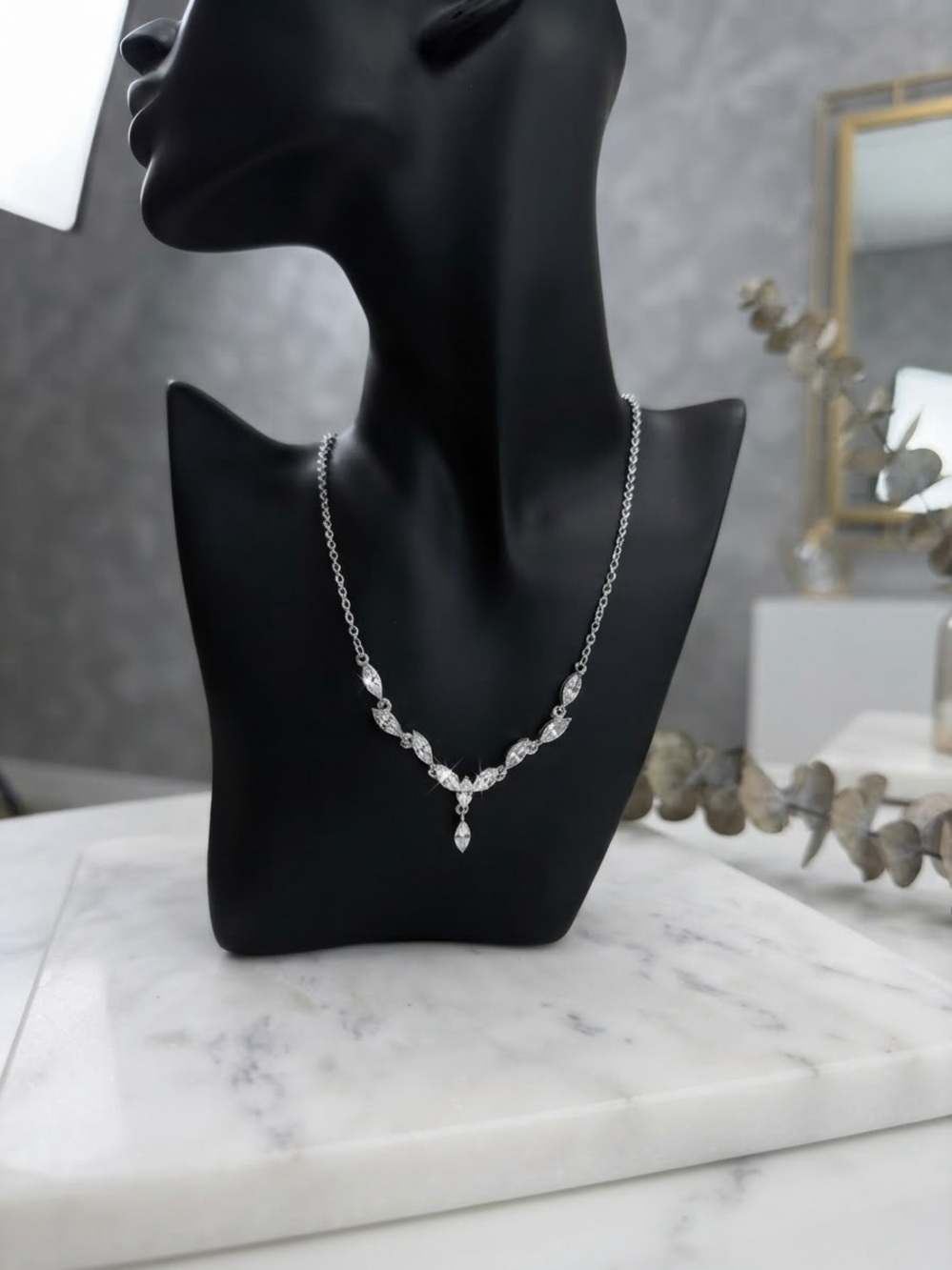 Nina Ricci Silver Crystal Marquise Drop Necklace